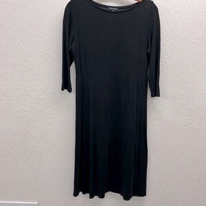 Eileen Fisher Black 3/4 Sleeve MIDI Dress PS